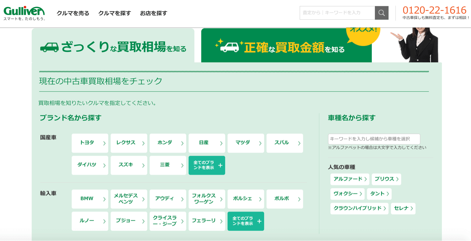 ガリバーの買取相場表